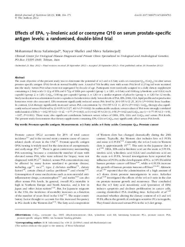 (PDF) Effects of EPA, glinolenic acid or coenzyme Q10 on serum