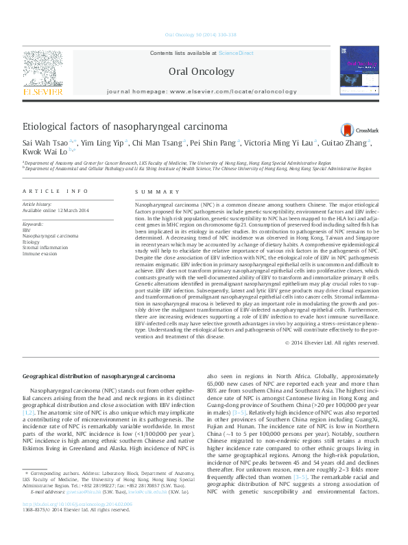 (PDF) Etiological factors of nasopharyngeal carcinoma