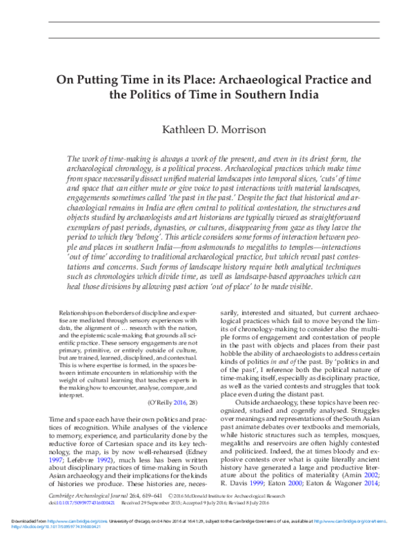 (PDF) On Putting Time in its Place: Archaeological Practice and the ...