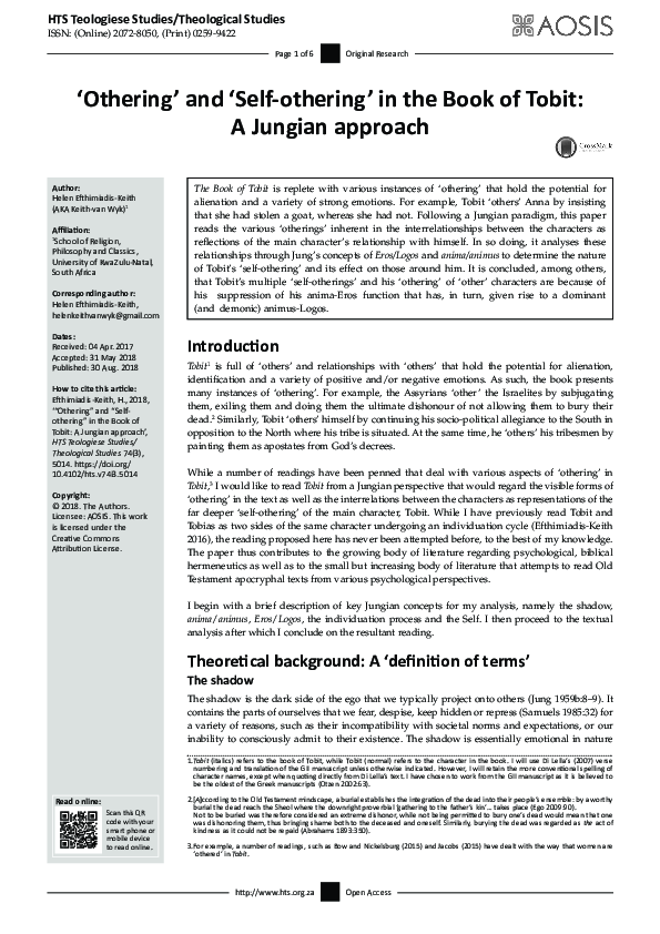 (PDF) “Othering” and “Self-othering” in the Book of Tobit: A Jungian ...