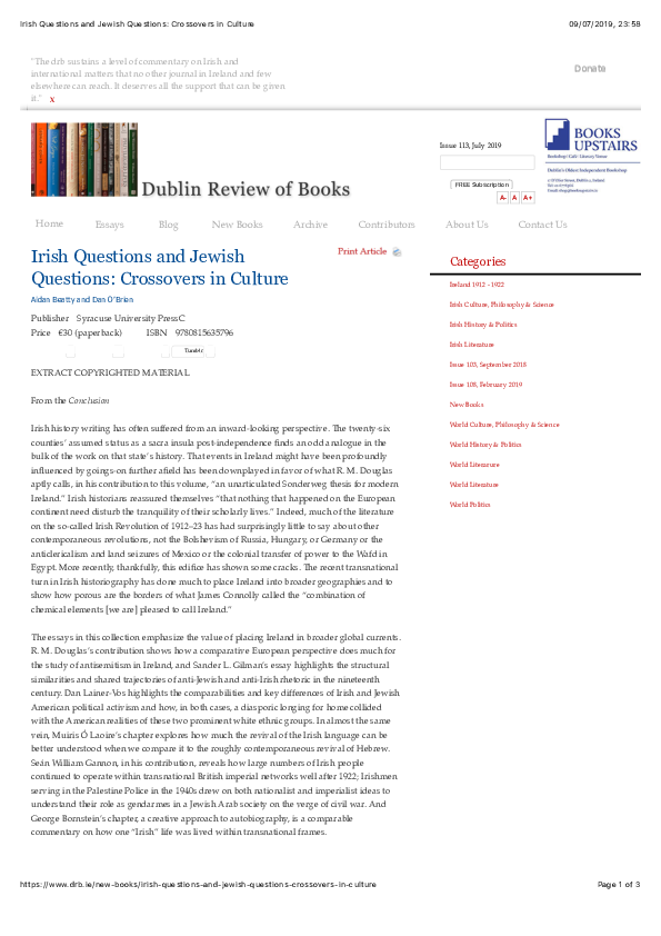 (PDF) EXTRACT: Irish Questions and Jewish Questions: Crossovers in ...