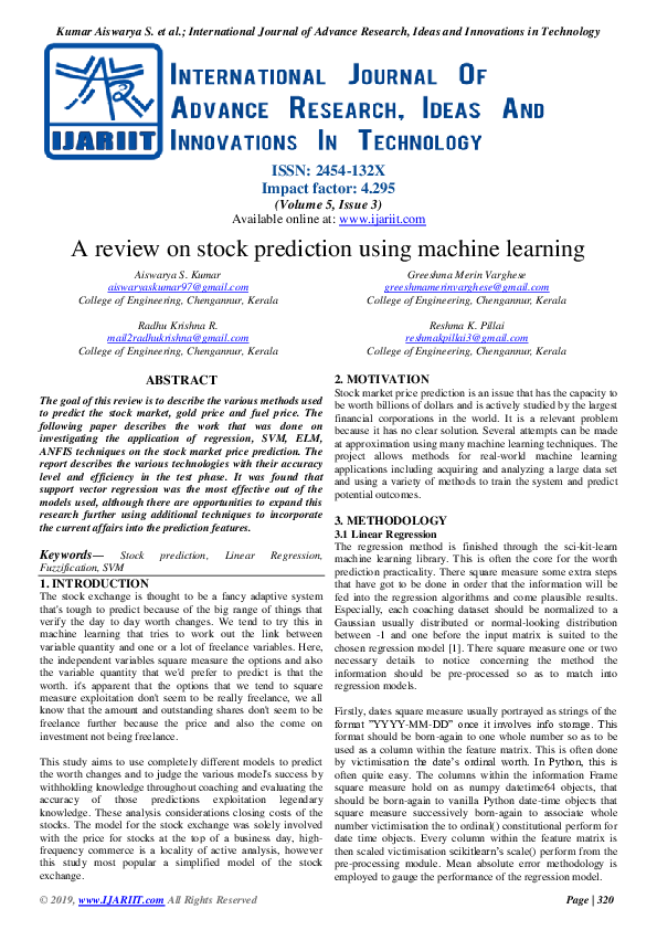 (PDF) A review on stock prediction using machine learning