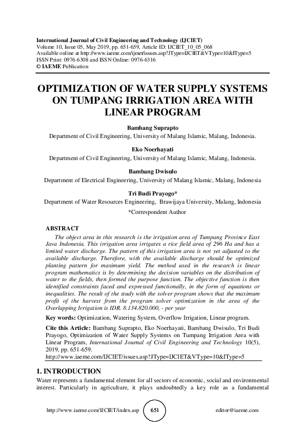 (PDF) Article ID IJCIET_10_05_068 of Water Supply Systems on Tumpang