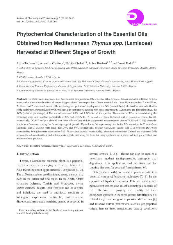 (PDF) Phytochemical Characterization of the Essential Oils Obtained ...