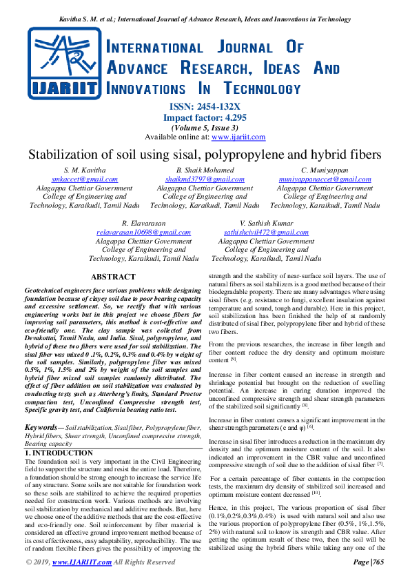 (PDF) Stabilization of soil using sisal, polypropylene and hybrid fibers