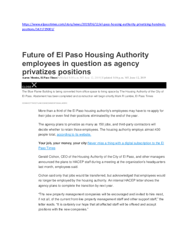 (DOC) Future of El Paso Housing Authority employees in question as