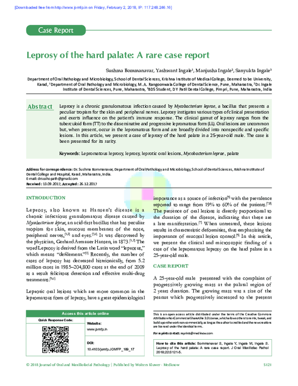 (PDF) Leprosy of the hard palate A rare case report Case Report