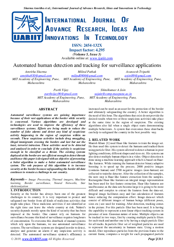 (PDF) Automated human detection and tracking for surveillance applications