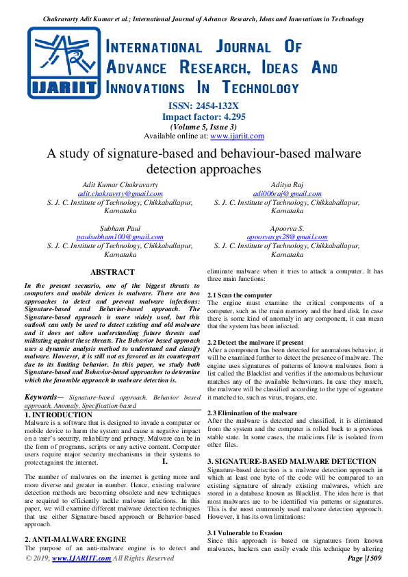 (PDF) A study of signature-based and behaviour-based malware detection ...