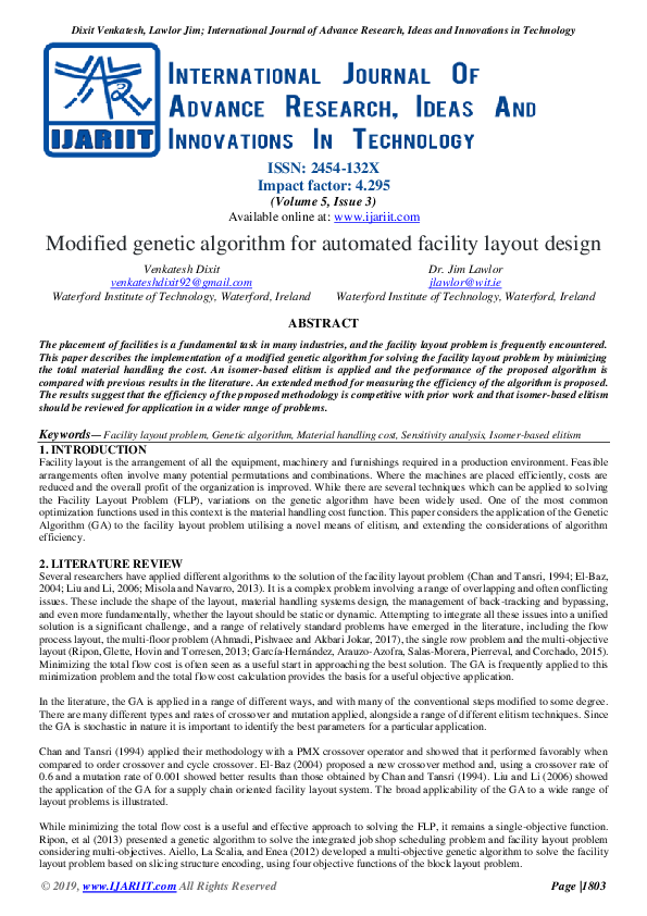 (PDF) Modified genetic algorithm for automated facility layout design