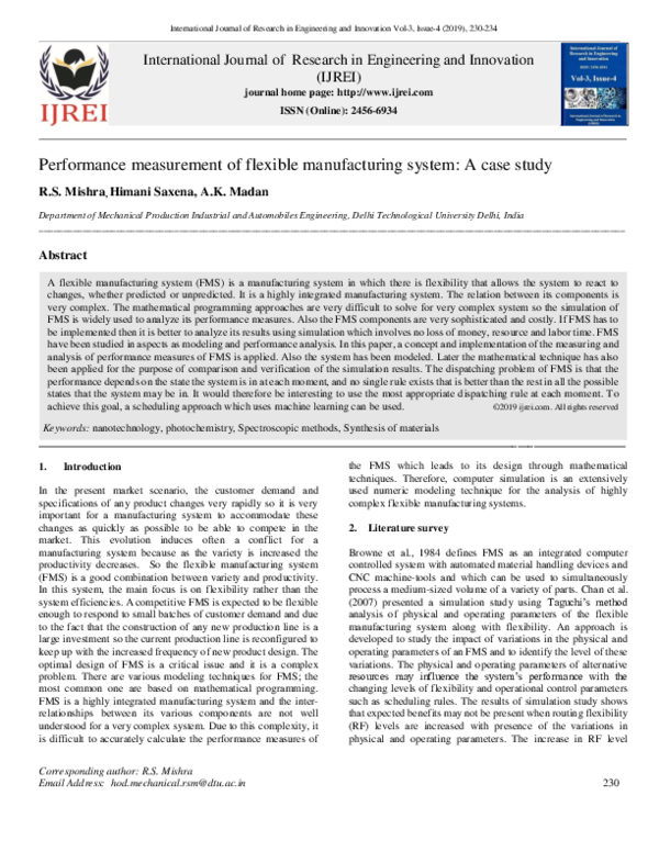 (PDF) Performance measurement of flexible manufacturing system: A case ...