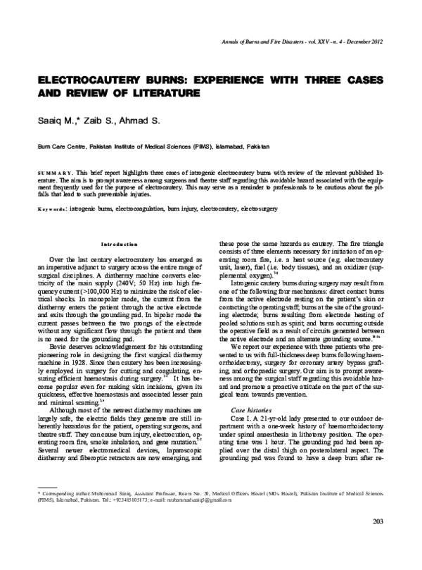 (PDF) ELECTROCAUTERY BURNS Muhammad Saaiq Academia.edu