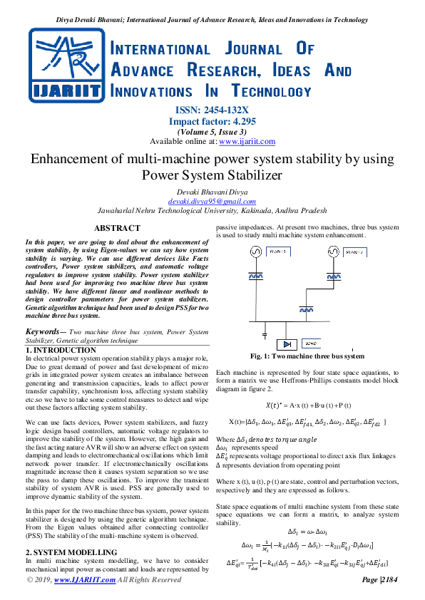 (PDF) Enhancement of multimachine power system stability by using