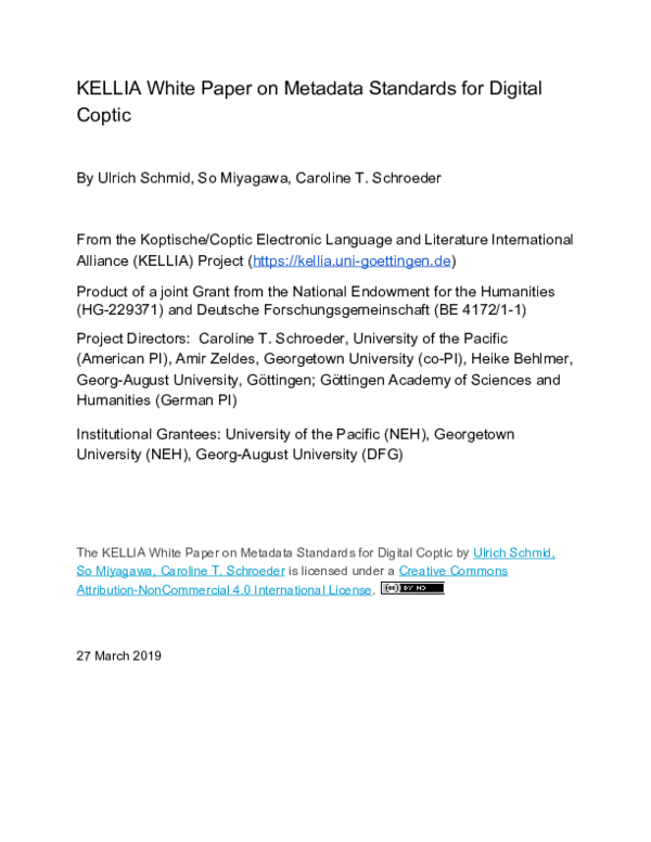 (PDF) KELLIA White Paper on Metadata Standards for Digital Coptic ...