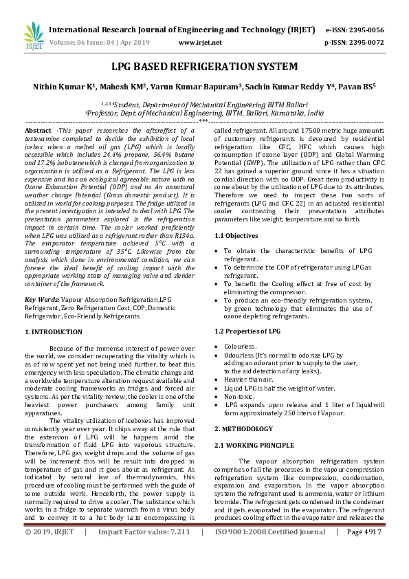 (PDF) IRJET LPG BASED REFRIGERATION SYSTEM IRJET Journal Academia.edu