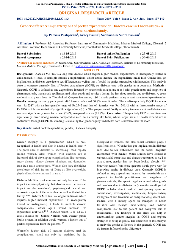 (PDF) Gender difference in quarterly out of pocket expenditure on ...
