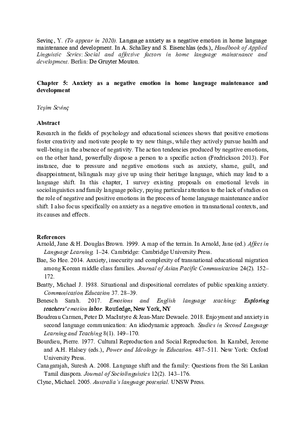 Doc Language Anxiety As A Negative Emotion In Home Language - 