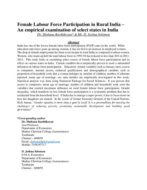 (DOC) Female Labour Force Participation in Rural India - An empirical ...
