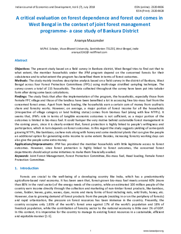 (PDF) A Critical Evaluation On Forest Dependence And Forest Out Comes ...