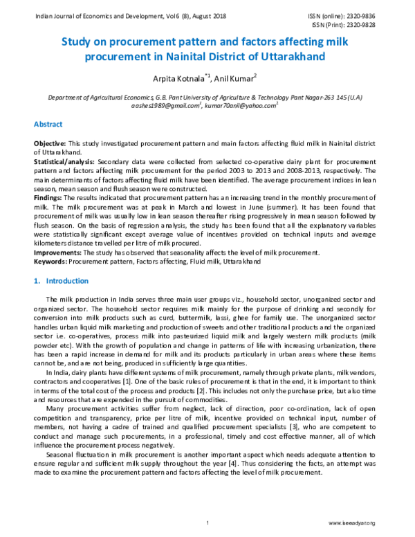(PDF) Study on Procurement Pattern and Factors Affecting Milk ...
