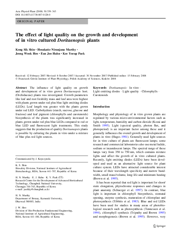 (PDF) The effect of light quality on the growth and development of in ...