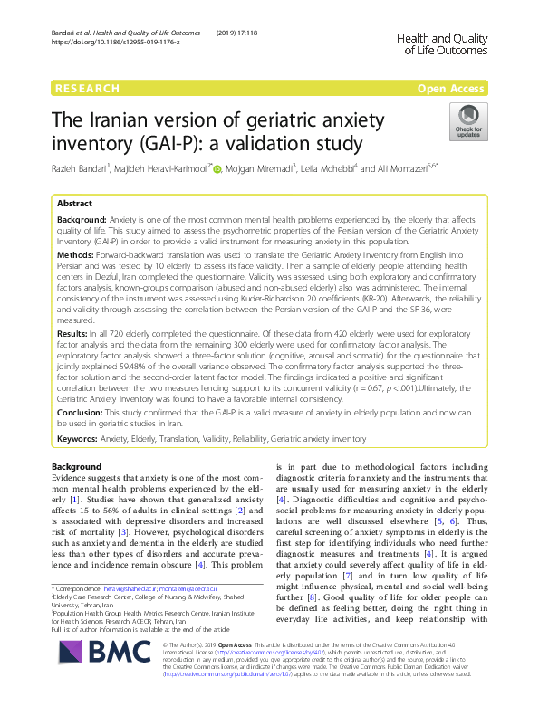 (PDF) The Iranian version of geriatric anxiety inventory (GAI-P): a ...