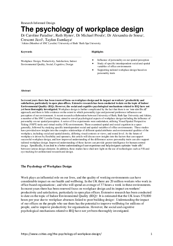 (PDF) The psychology of workplace design Michael Proulx Academia.edu