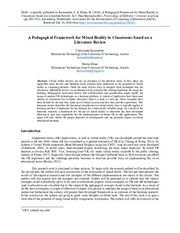 (PDF) A Pedagogical Framework for Mixed Reality in Classrooms based on ...