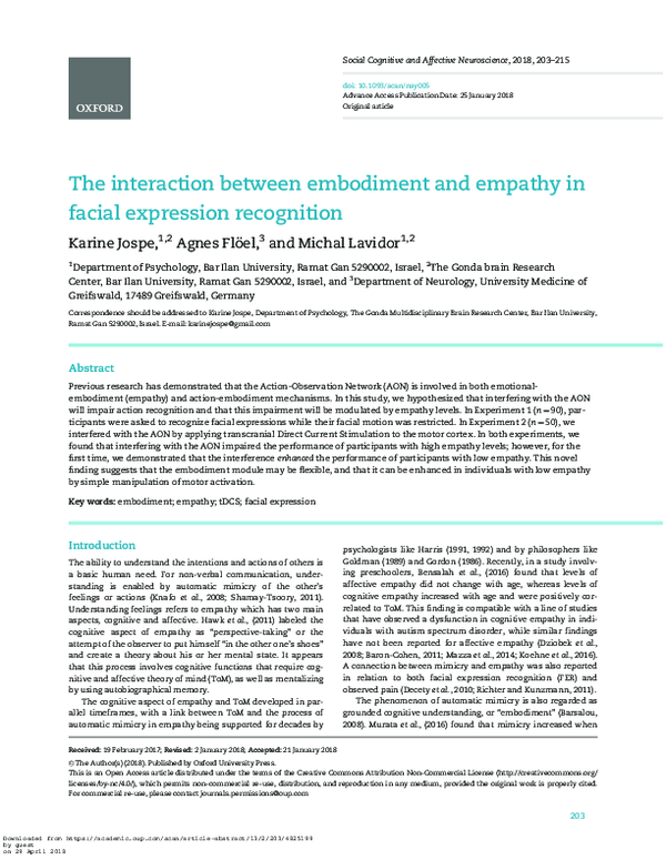 (PDF) The interaction between embodiment and empathy in facial ...
