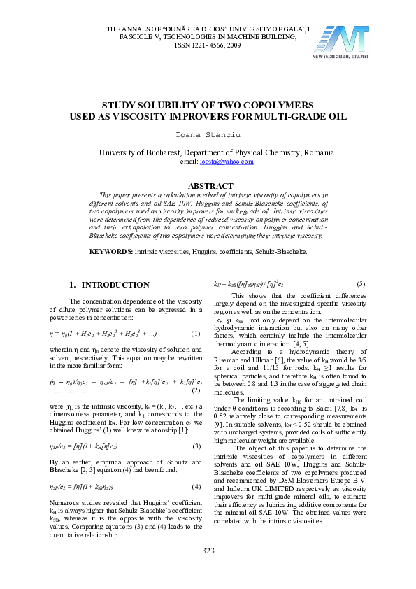 (PDF) STUDY SOLUBILITY OF TWO COPOLYMERS USED AS VISCOSITY IMPROVERS ...