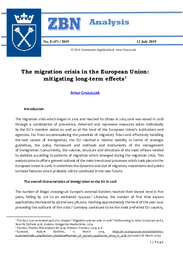 (PDF) The migration crisis in the European Union: mitigating long-term ...