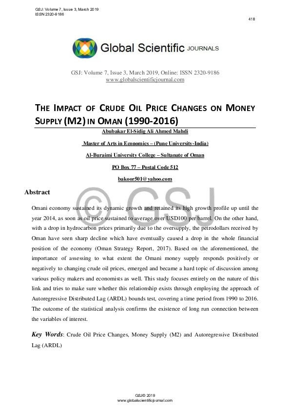 (PDF) THE IMPACT OF CRUDE OIL PRICE CHANGES ON MONEY SUPPLY (M2) IN ...