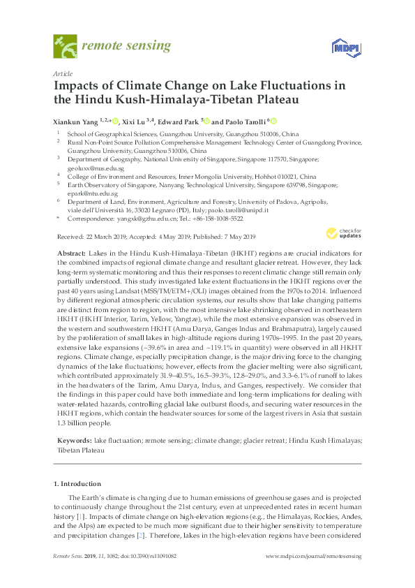 (PDF) Impacts of Climate Change on Lake Fluctuations in the Hindu Kush ...