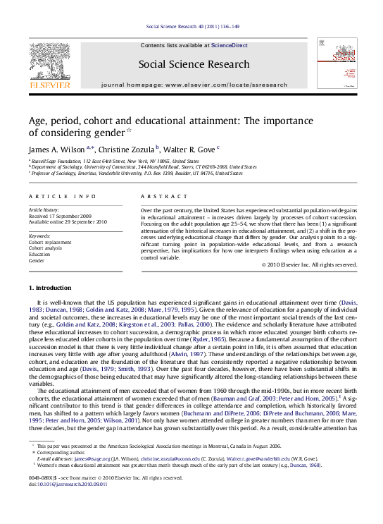 (PDF) Age, period, cohort and educational attainment: The importance of ...