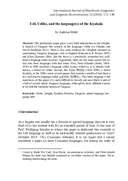 (PDF) Udi, Udihe, and the language(s) of the Kyakala