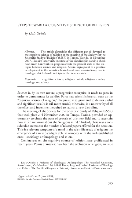 (PDF) Steps Toward a Cognitive Science of Religion