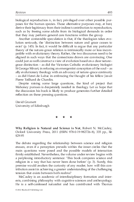 (PDF) Why Religion is Natural and Science is Not, by Robert N. McCauley