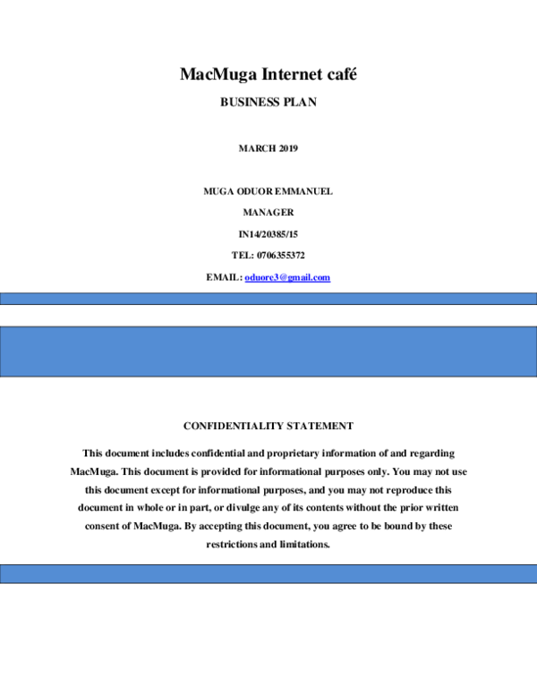 (DOC) MacMuga café BUSINESS PLAN Emmanuel Oduor Academia.edu