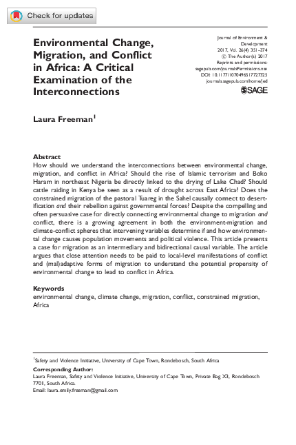 (PDF) Environmental Change, Migration, and Conflict in Africa: A ...