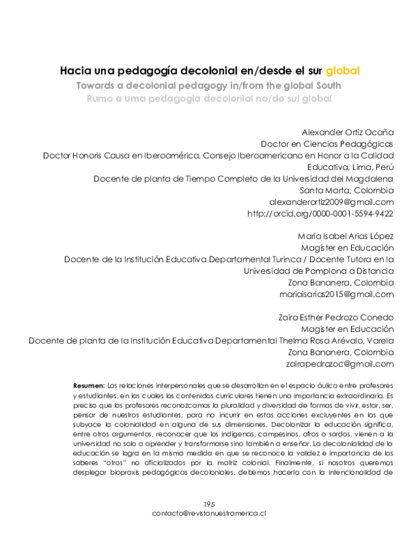 Hacia una pedagogía decolonial