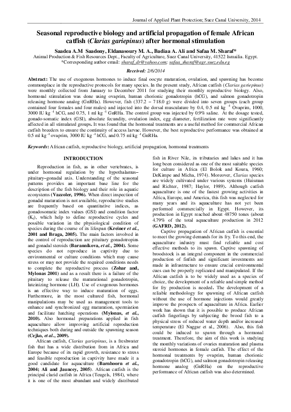 (PDF) Seasonal reproductive biology and artificial propagation of