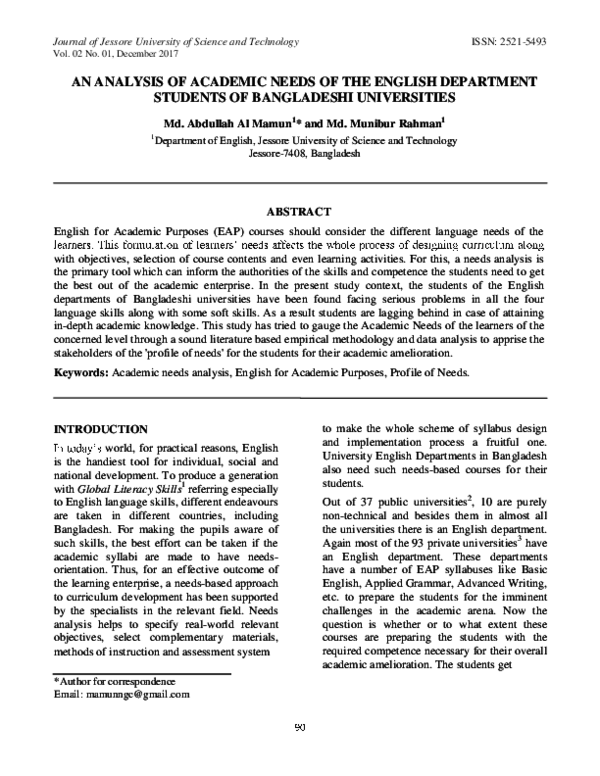 (PDF) AN ANALYSIS OF ACADEMIC NEEDS OF THE ENGLISH DEPARTMENT STUDENTS ...