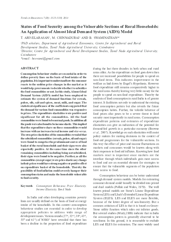 (PDF) Status of Food Security among the Vulnerable Sections of Rural ...