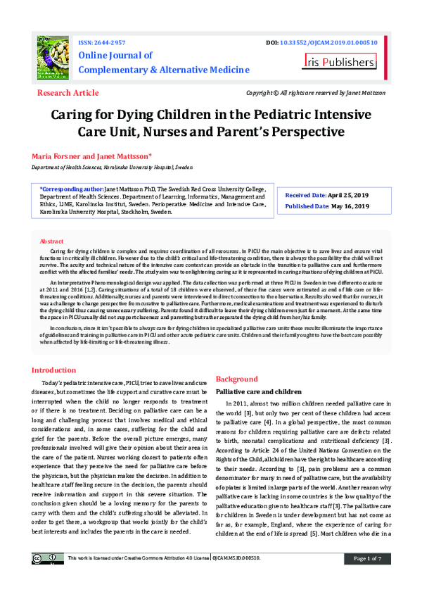 (PDF) Caring for Dying Children in the Pediatric Intensive Care Unit ...