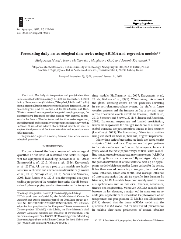 (PDF) Forecasting daily meteorological time series using ARIMA and ...