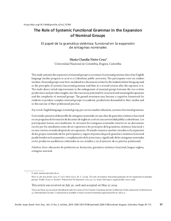 (PDF) The Role of Systemic Functional Grammar in the Expansion of ...