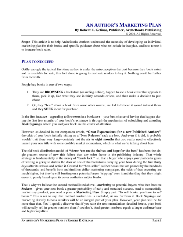 (PDF) AN AUTHOR'S MARKETING PLAN AN AUTHOR'S MARKETING PLAN