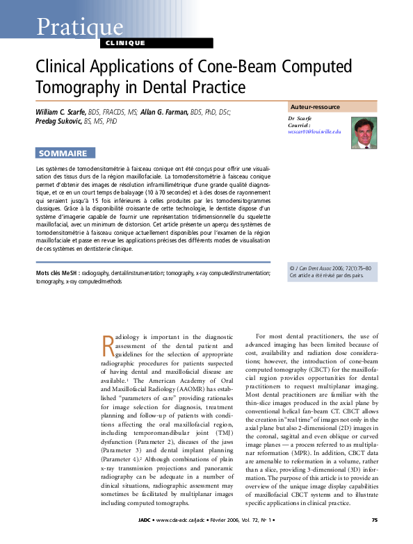 (PDF) Clinical Applications of Cone-Beam Computed Tomography In Dental ...