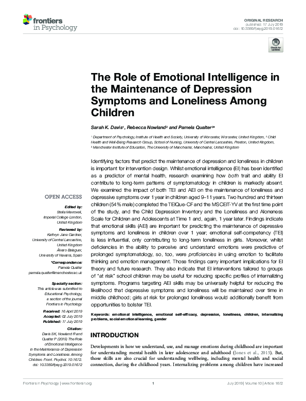 (PDF) The Role of Emotional Intelligence in the Maintenance of ...