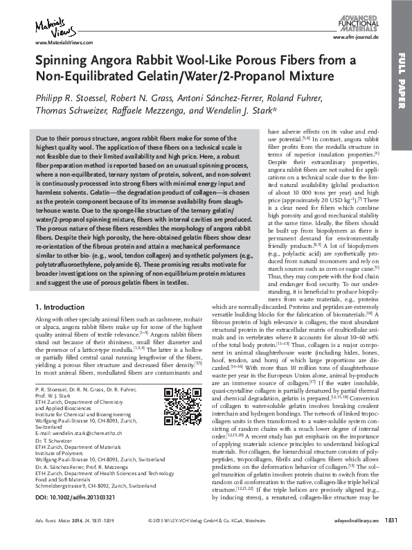 (PDF) Spinning Angora Rabbit Wool-like Porous Fibers from a Non ...